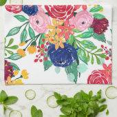 Navy Blue en Red waterverf boho chic Flowers Theedoek (Gevouwen)