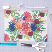 Navy Blue en Red waterverf boho chic Flowers Tissuepapier (Craft)