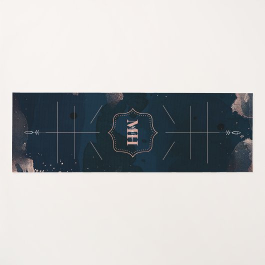 Navy Blue en Roos Gold, Body Alignment Lines Custo Yogamat (Voorkant (horizontaal))