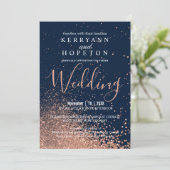 Navy Blue en Roos Gold Glitter Kaart (Staand voorkant)