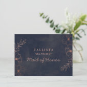 Navy Blue en Roos Gold Maid of Honor proposal Kaar (Staand voorkant)