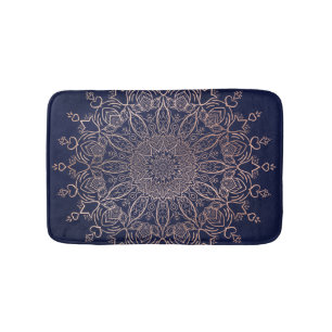 Navy Blue en Roos Gold Mandala Elegant Boho Badmat