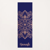 Navy Blue en Roos Gold Mandala Flower Custom Name Yogamat (Voorkant)