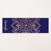 Navy Blue en Roos Gold Mandala Flower Custom Name Yogamat (Voorkant (horizontaal))