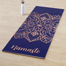 Navy Blue en Roos Gold Mandala Flower Custom Name Yogamat