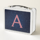 Navy Blue en Roos Gold Sparkle Glitter Monogram (Achterkant)