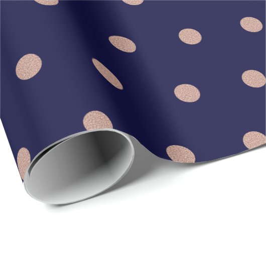 Navy Blue en Roos Gold Textured Polka Dot Pattern Cadeaupapier (Rol Hoek)