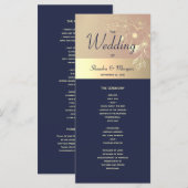 Navy Blue en Roos Gold Wedding Program Programma (Voorkant / Achterkant)