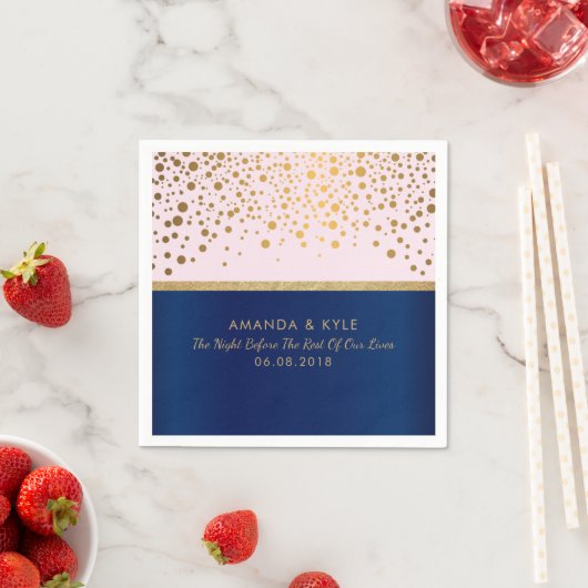 Navy Blue en Roze met Gold Confetti Dot Design Servetten (Insitu)