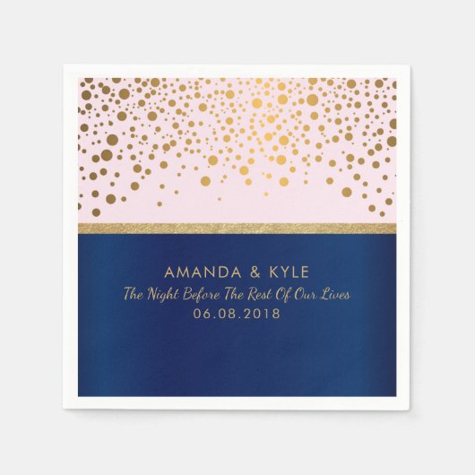 Navy Blue en Roze met Gold Confetti Dot Design Servetten (Voorkant)
