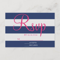 Navy Blue en Roze Stripe RSVP-kaart