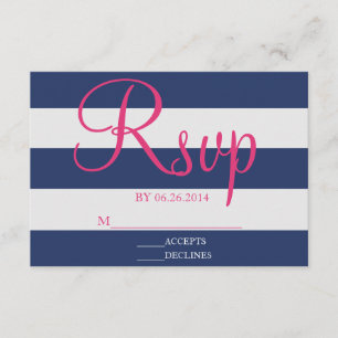 Navy Blue en Roze Stripe RSVP-kaart RSVP Kaartje