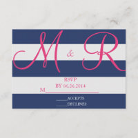 Navy Blue en Roze Stripe RSVP-kaart