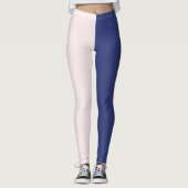 Navy Blue en roze verticale kleurenblokken Leggings (Voorkant)