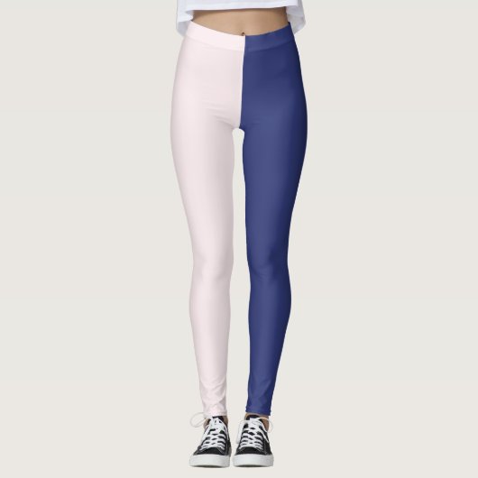 Navy Blue en roze verticale kleurenblokken Leggings (Voorkant)