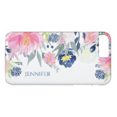 Navy Blue en roze Waterverf Flowers Case-Mate iPhone Case (Achterkant (Horizontaal))