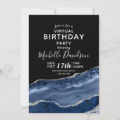 Navy Blue en Silver Agate Virtual Birthday Invitat Kaart (Voorkant)