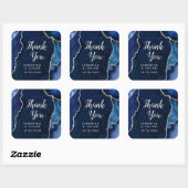 Navy Blue en Silver Agate Wedding Bedankt Vierkante Sticker (Vel)