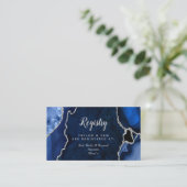 Navy Blue en Silver Agate Wedding Registry Informatiekaartje (Staand voorkant)
