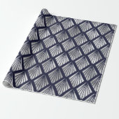 Navy Blue en Silver Art Deco Diamond Pattern Cadeaupapier (Uitgerold)