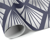 Navy Blue en Silver Art Deco Diamond Pattern Cadeaupapier (Rol Hoek)