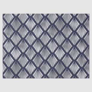 Navy Blue en Silver Art Deco Diamond Pattern Tissuepapier