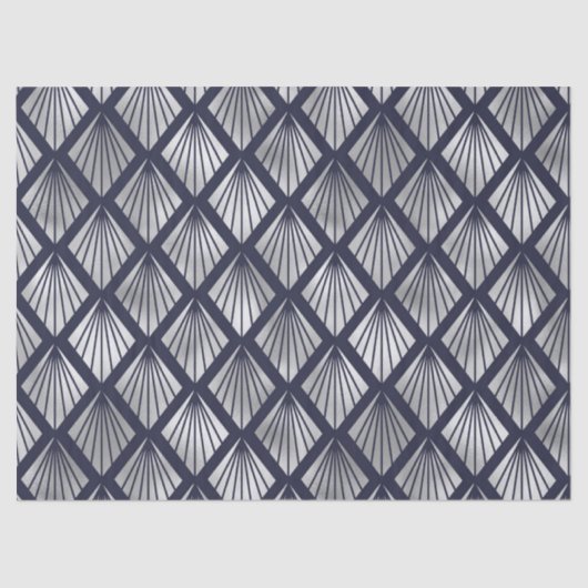 Navy Blue en Silver Art Deco Diamond Pattern Tissuepapier (Voorkant)