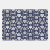 Navy Blue en Silver Art Deco Shell Pattern Inpakpapier Vel (Voorkant)
