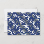 Navy Blue en Silver Damask Invitation Sjabloon Kaart (Achterkant)