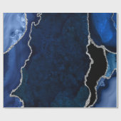 Navy Blue en Silver Faux Glitter Agate Cadeaupapier (Vlak)