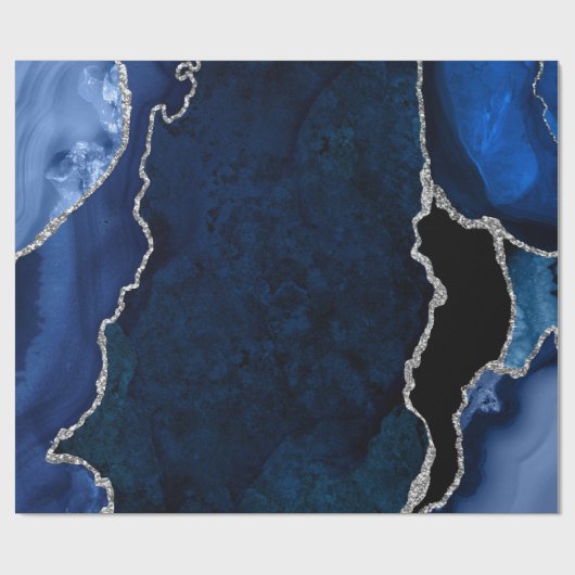 Navy Blue en Silver Faux Glitter Agate Cadeaupapier (Vlak)