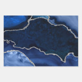 Navy Blue en Silver Faux Glitter Agate Inpakpapier Vel (Voorkant 2)