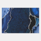 Navy Blue en Silver Faux Glitter Agate Inpakpapier Vel (Voorkant)