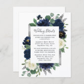 Navy Blue en Silver Ivory Wedding Enclosure Kaart (Voorkant / Achterkant)
