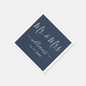 Navy Blue en Silver Modern Script Mr en Mrs. Servet (Hoek)