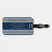 Navy Blue en Silver Sports Stripes Personalized Bagagelabel (Achterkant horizontaal)