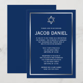 Navy Blue en Silver Star van David Bar Mitzvah Kaart (Voorkant / Achterkant)