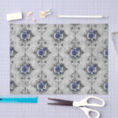 Navy Blue en Silver Victoriaans Floral Damask Tissuepapier (Craft)