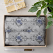 Navy Blue en Silver Victoriaans Floral Damask Tissuepapier (Geschenk)