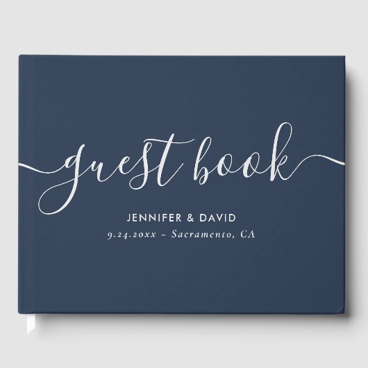 Navy Blue en Silver Wedding Gastenboek (Voorkant)