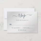 Navy Blue en Silver Wedding RSVP Kaartje (Voorkant)