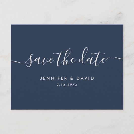 Navy Blue en Silver Wedding Save the Date Aankondigingskaart (Voorkant)