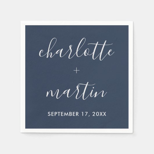 Navy Blue en Silver Wedding Shower Servet (Voorkant)