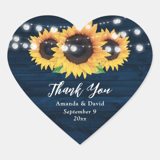Navy Blue en Sunflower Weddenschap Bedankt! Hart Sticker (Voorkant)