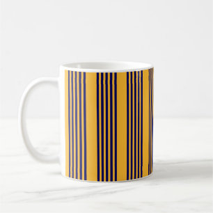 Navy blue en sunny yellow vijf strepenpatroon koffiemok