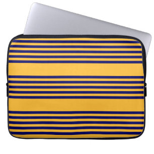 Navy blue en sunny yellow vijf strepenpatroon laptop sleeve