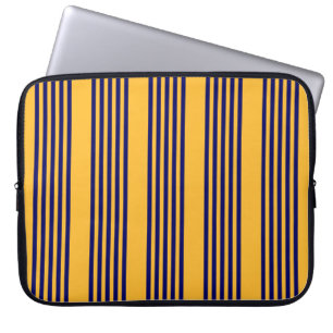 Navy blue en sunny yellow vijf strepenpatroon laptop sleeve