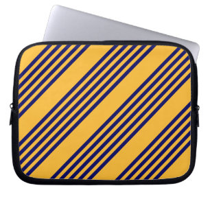 Navy blue en sunny yellow vijf strepenpatroon laptop sleeve