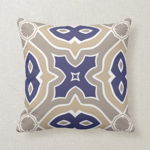 Navy Blue en Taupe Moroccan Kussen