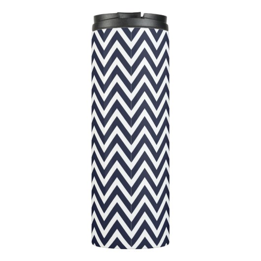 Navy Blue en Turquoise Chevron Monogram Thermosbeker (Achterkant)